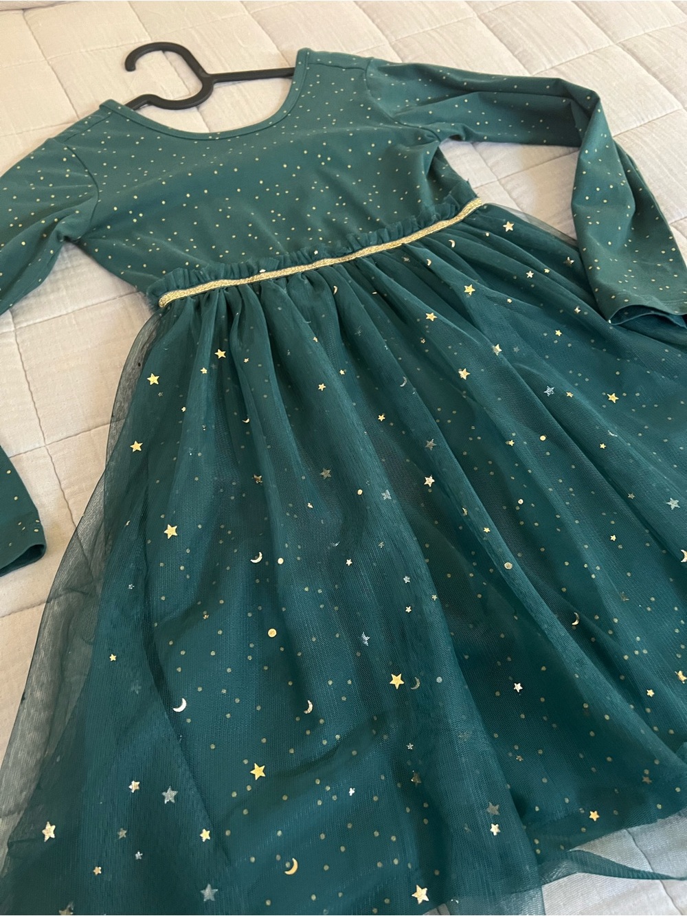 Hanna Andersson Deep Green Long-Sleeve Star & Moon Tulle Dress